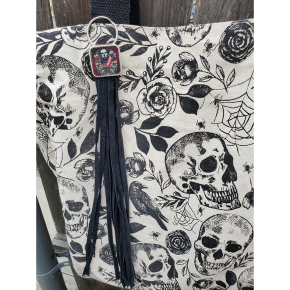 Handmade Halloween horror Leather Fringe purse bag charm keychain spooky vibes - Picture 2 of 4